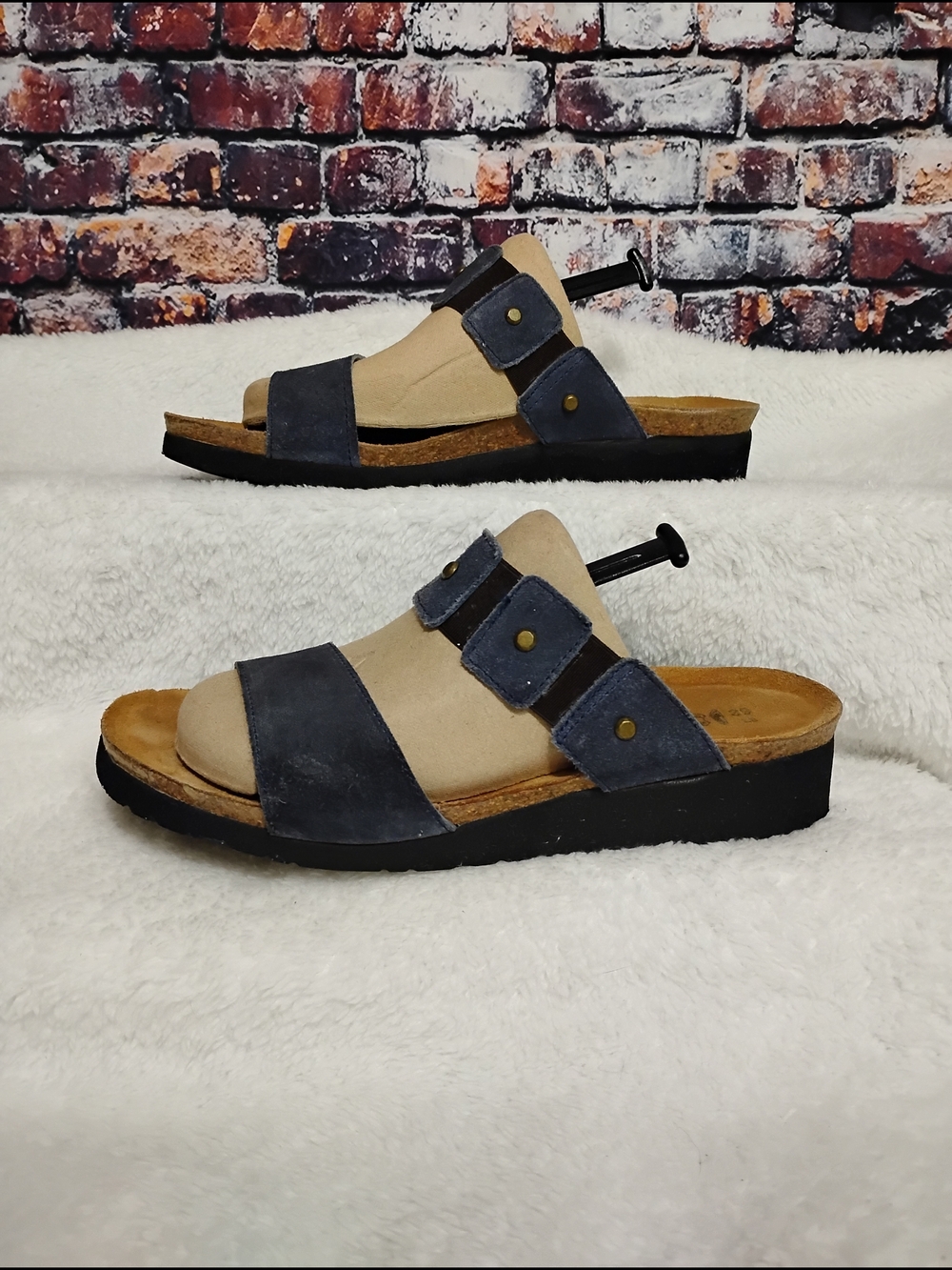 Naot Scarlett Midnight Blue Suede Slide Sandals  39  made in Isreal
